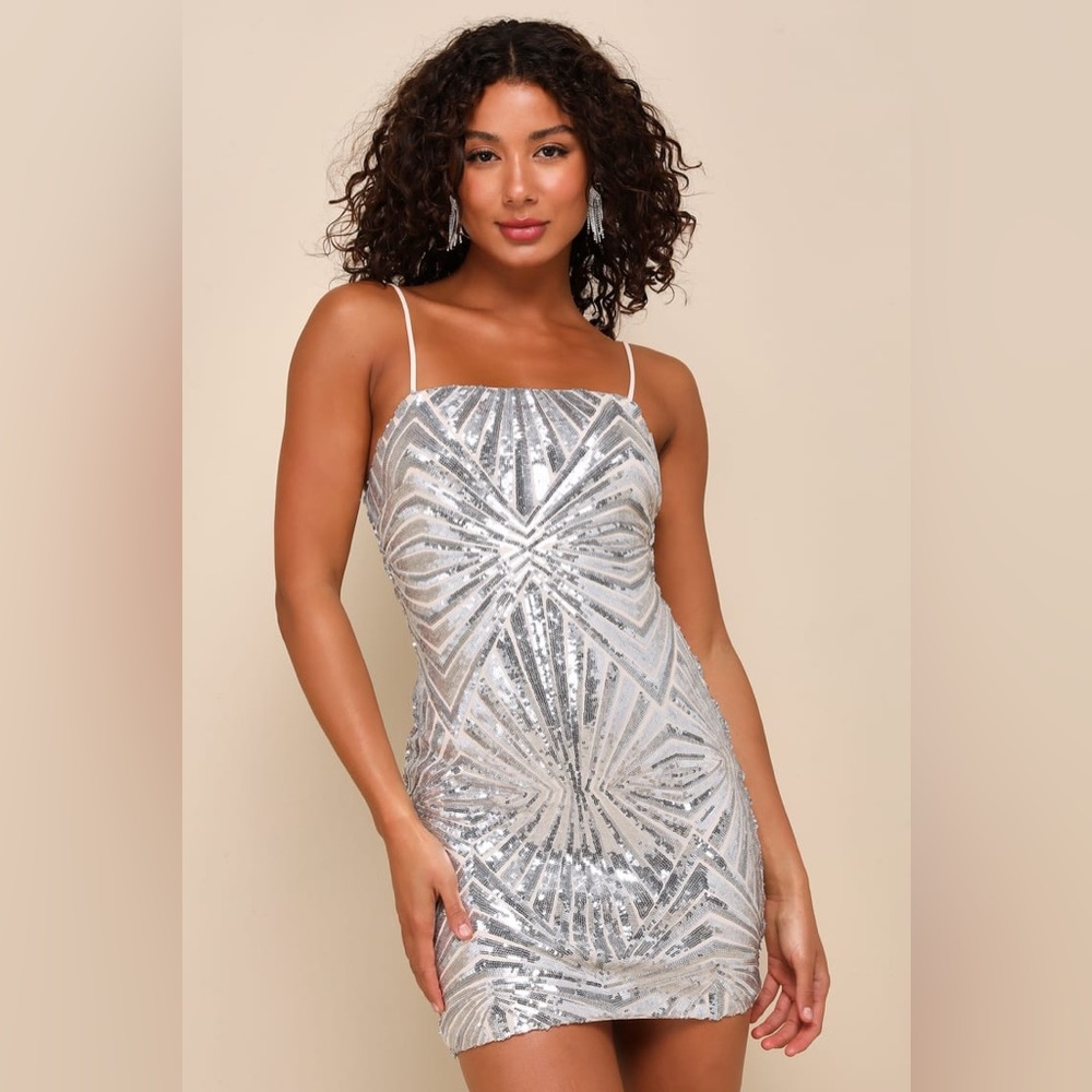 Silver Geometric Mini Dress
